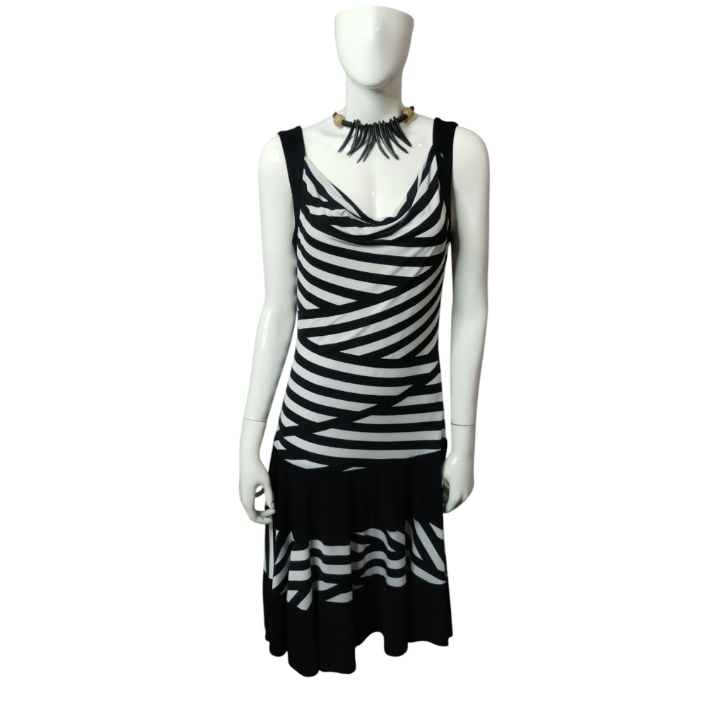 Y2K Joseph Ribkoff Women's Sleeveless Striped Stretch Comfy Fit & Flare Dress 8